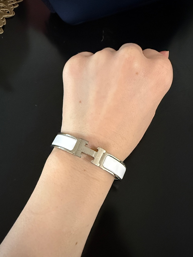 Hermes White Enamel Clic H Bracelet